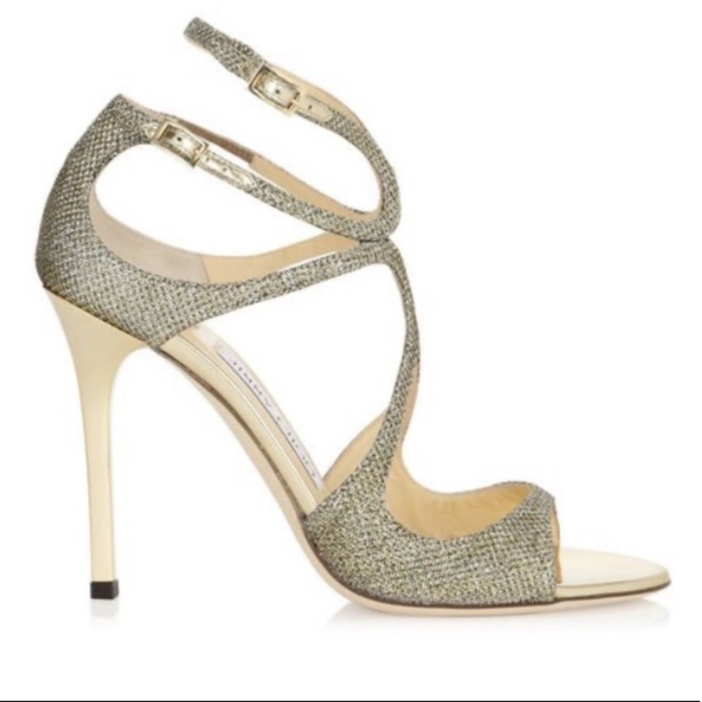 Jimmy Choo Lang Lame’ glitter fabric Heels Sandal Designer size 42